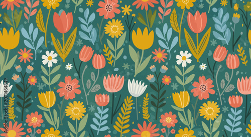 Fotografía Fresh petals and leaves harmonizing beautifully within a radiant composition