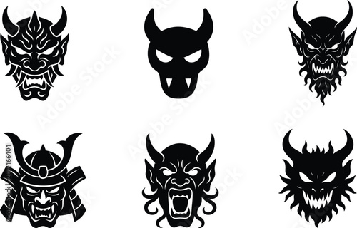 Oni Mask Demon Silhouette Bundle Set with Unique Horror Inspired Designs