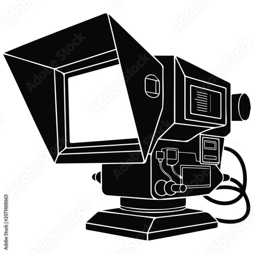 Bild auf Leinwand Professional television camera with large viewfinder and cables.