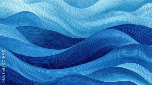 Abstract blue waves, textured with flowing lines, creating a tranquil, undulating aquatic design and motion