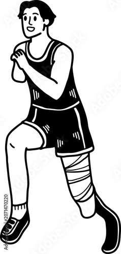 black and white illustration of Paralympics male runner with a disability