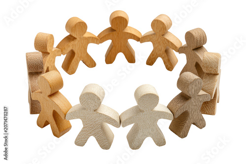 Wooden figures forming a circle isolated on transparent background.