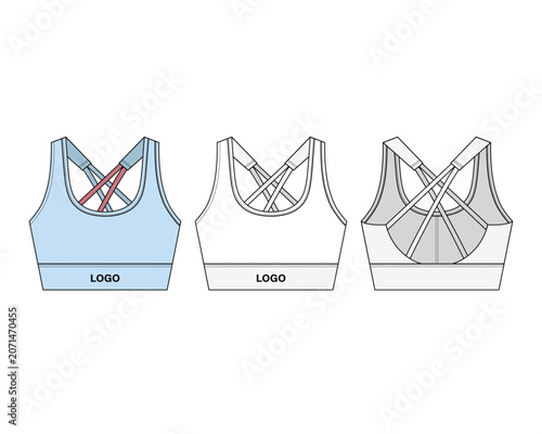 Illustration of women’s active bras, underwear. fashion flat sketch vector, cad, technical drawing, flat drawing, template, mockup.