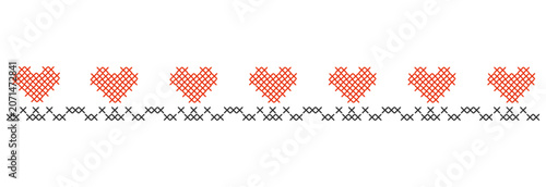 Canvastavla Cross stitch repeating heart trims and folk horizontal samplers