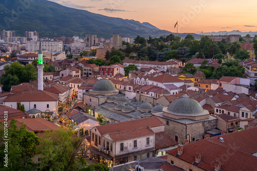 Twilight view over the Old Bazaar in Skopje - North Macedonia