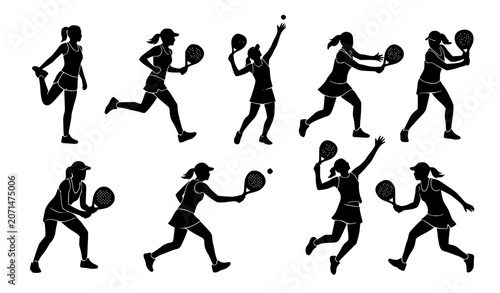 Photos Padel Women Action Pose Vector Silhouette Pack
