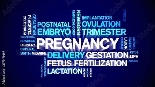 Pregnancy animated word cloud-animation tag kinetic typography seamless loop.