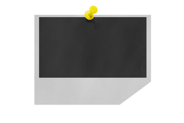 Photo card attached with a push pin isolated on a transparent background.