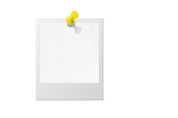 Photo card attached with a push pin isolated on a transparent background.