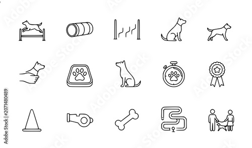 Obraz na płótnie Canine Agility Sport and Dog Training Outline Icons Editable Vector Pack