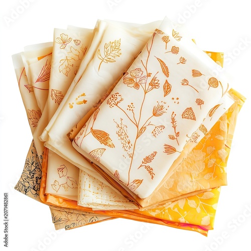 Stack of patterned fabrics with floral designs