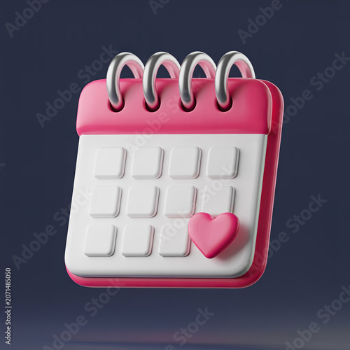 Cute 3D Calendar with Heart for Date Reminder