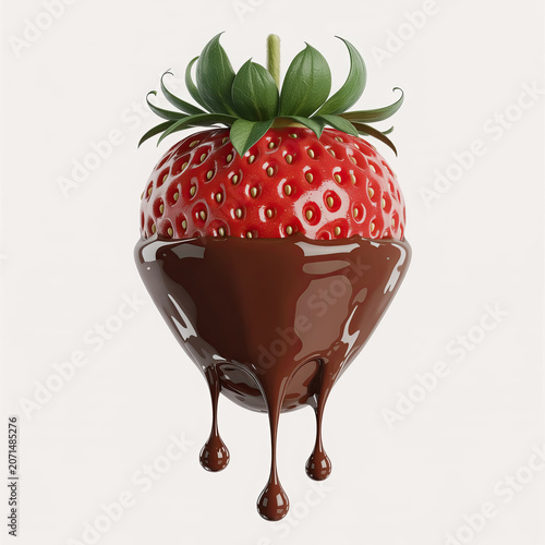 Close-up of a fresh strawberry dipped in chocolate