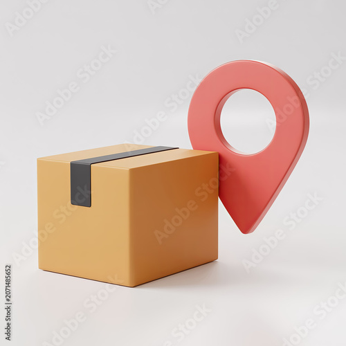 Delivery Package with Location Pin on White Background