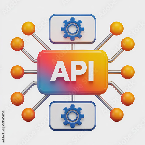 Digital API Concept with Connected Nodes and Gears