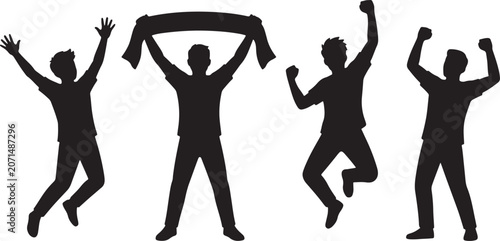 Fotografija Four black silhouettes of men jumping up in celebration