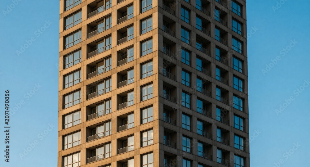 Fototapeta premium Modern High-Rise Architecture Facade Against Clear Blue Sky