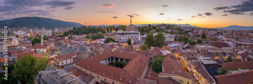 Aerial Panoramic Twilight View over the Old Bazaar - Skopje, North Macedonia