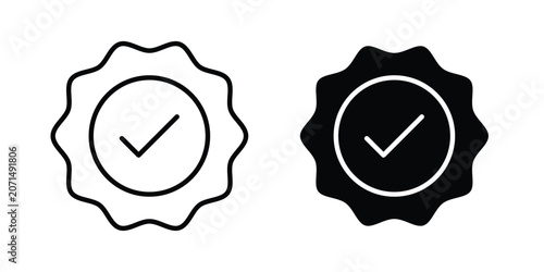 Quality certified badge icon in line art design vector concepts