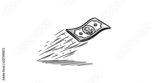 A dollar bill flying through the air.