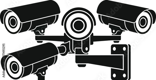 Obraz na płótnie Multiple surveillance cameras mounted on wall bracket graphic illustration
