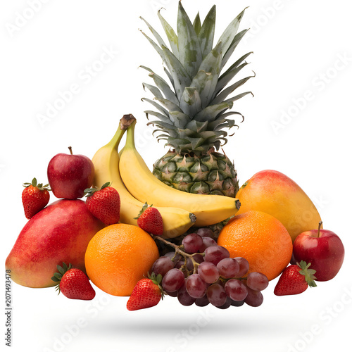 Fresh Assorted Fruits Isolated on White Background
