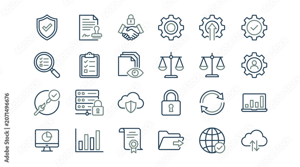 Fototapeta premium Business Security Management and Contract Flow Icons