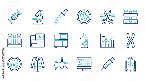 Tableau sur toile Molecular biology and genetic research laboratory science icons DNA helix cell s