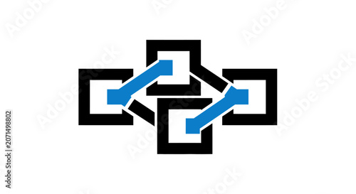 A digital graphic showing interconnected square shapes in a network pattern
