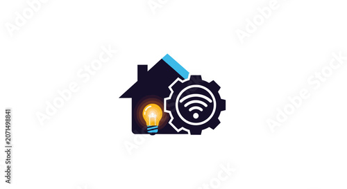 A digital icon representing a smart home system with wireless connectivity