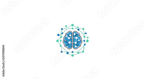 A digital illustration of a human brain connected to a network of data nodes