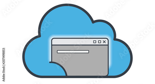 A digital illustration of a browser window inside a blue cloud icon