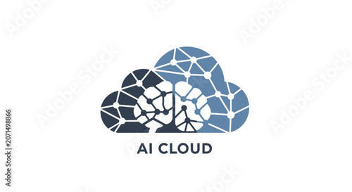 A digital illustration of a brain inside a cloud network symbol