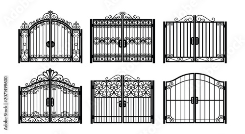 Canvastavla Wrought iron gates collection black vector illustration on white background