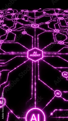 Glowing AI Agent neon sign in hexagonal frame.