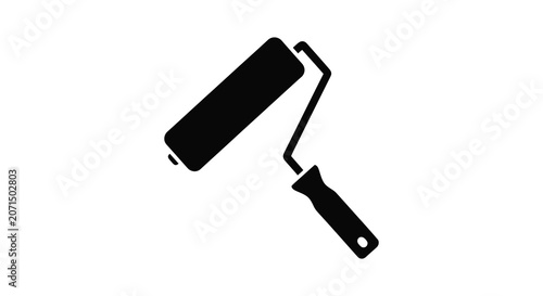 Paint roller with handle in black silhouette against a white background silhouette