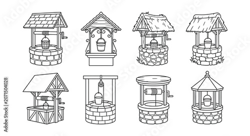 Photos Collection Of Well Structures Black Line Vector Illustration