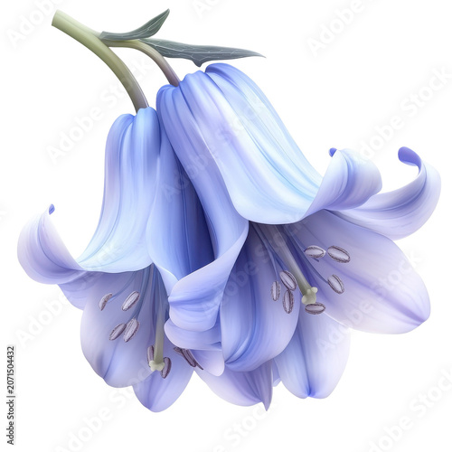 Delicate bluebell blooms a pair of elegant bell-shaped flowers with detailed stamens isolated on white background