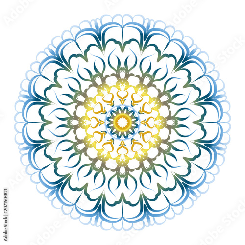 Decorative colourful mandala pattern with Islamic floral motif, traditional cultural design project