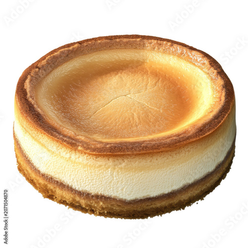 Close-up of a delicious baked new york style cheesecake isolated on white background
