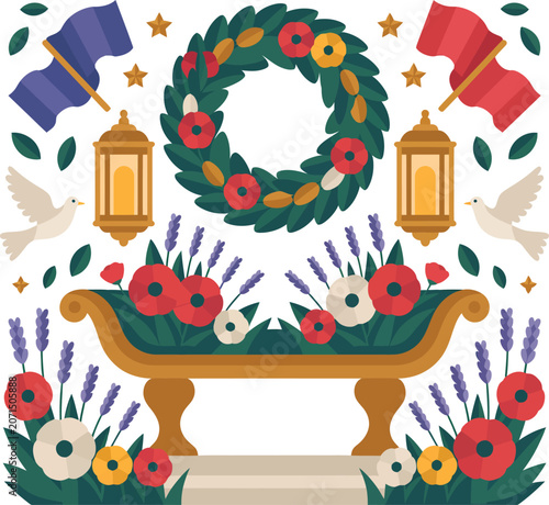 Vibrant Christmas Wreath, Holiday Decor, Floral Arrangement, Vector Illustration