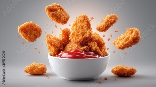 Golden fried chicken nuggets and dipping sauce