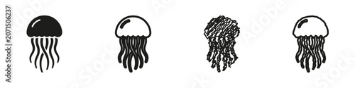 Obraz na płótnie A set of four stylized jellyfish icons, showcasing different artistic interpreta