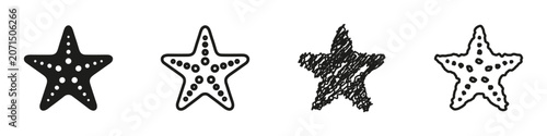 Bild auf Leinwand A set of four distinct starfish graphics, including a solid silhouette, a line d