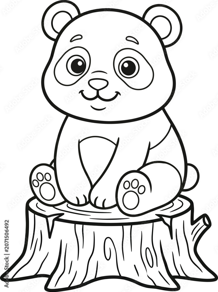 Fototapeta premium Cute panda bear sitting on tree stump