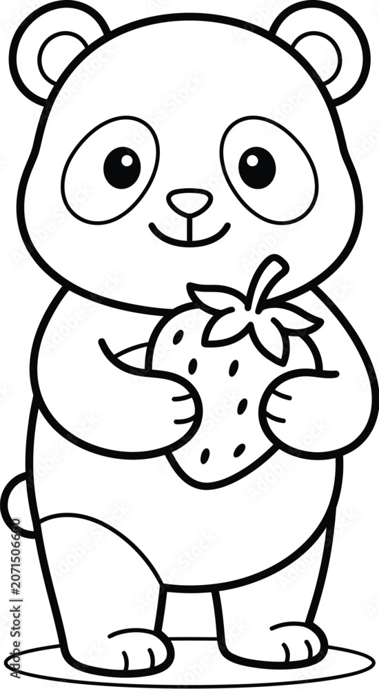 Obraz premium Cute panda bear holding a strawberry
