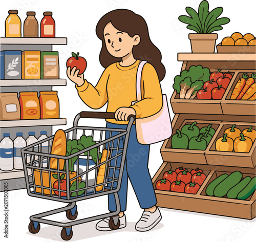 Woman buy groceries at the supermarket vector