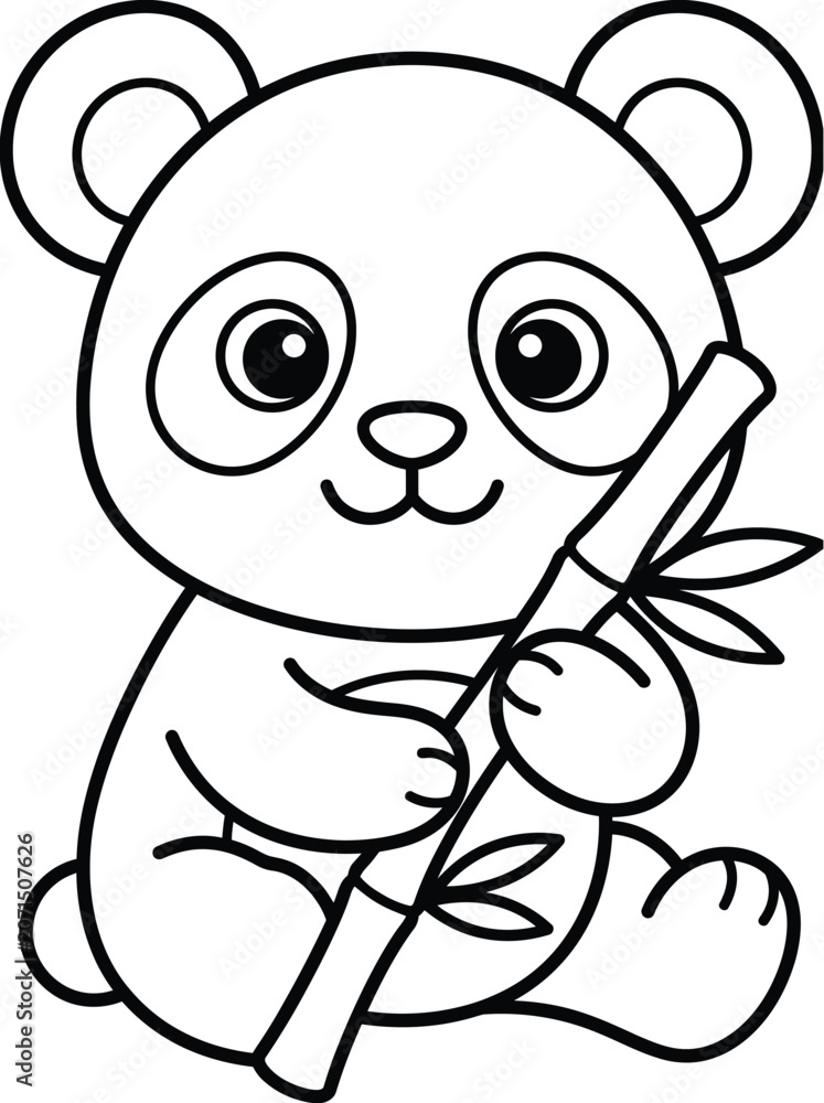 Obraz premium Cute panda bear holding bamboo