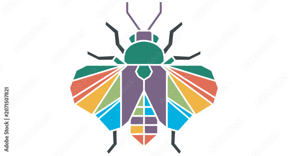 Naklejka premium Geometric Bee Illustration With Colorful Wings On A White Background