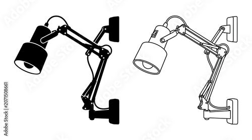 Foto Adjustable architect lamp silhouette on white background linear illustration